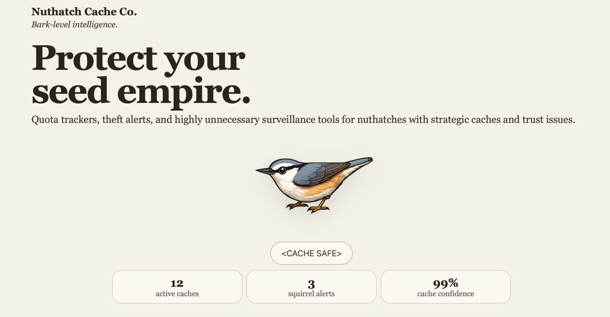 Nuthatch Cache Co. website screenshot